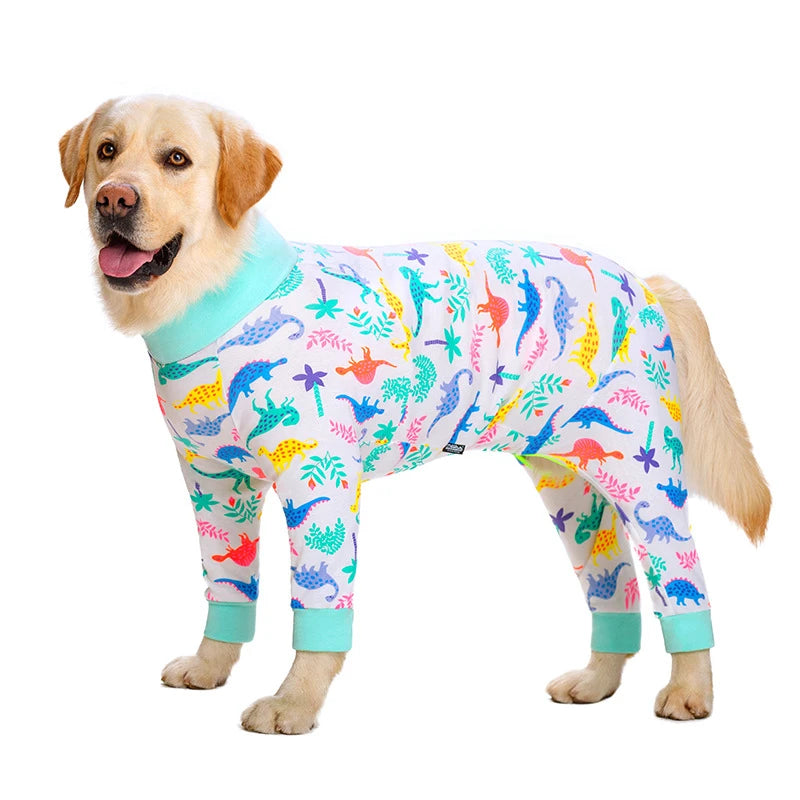 Cartoon Animal Print Cotton Dog Pajamas Cute Dog Onesie Male Female Dog Clothes For Large Dog Autumn Dog Jumpsuit Romper For Dog