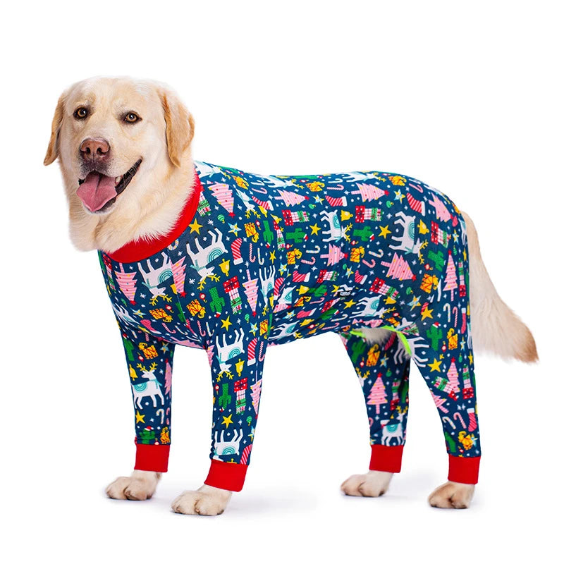 Cartoon Animal Print Cotton Dog Pajamas Cute Dog Onesie Male Female Dog Clothes For Large Dog Autumn Dog Jumpsuit Romper For Dog