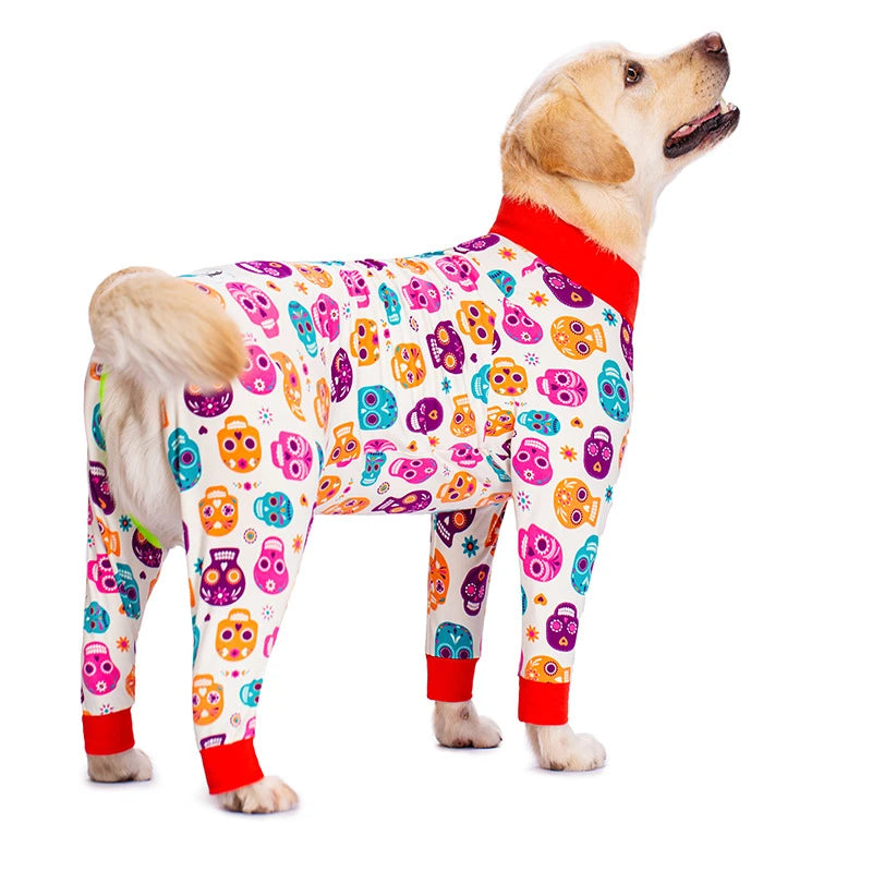 Cartoon Animal Print Cotton Dog Pajamas Cute Dog Onesie Male Female Dog Clothes For Large Dog Autumn Dog Jumpsuit Romper For Dog