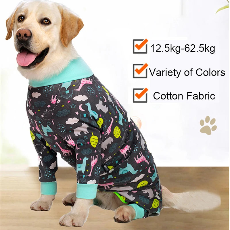 Cartoon Animal Print Cotton Dog Pajamas Cute Dog Onesie Male Female Dog Clothes For Large Dog Autumn Dog Jumpsuit Romper For Dog