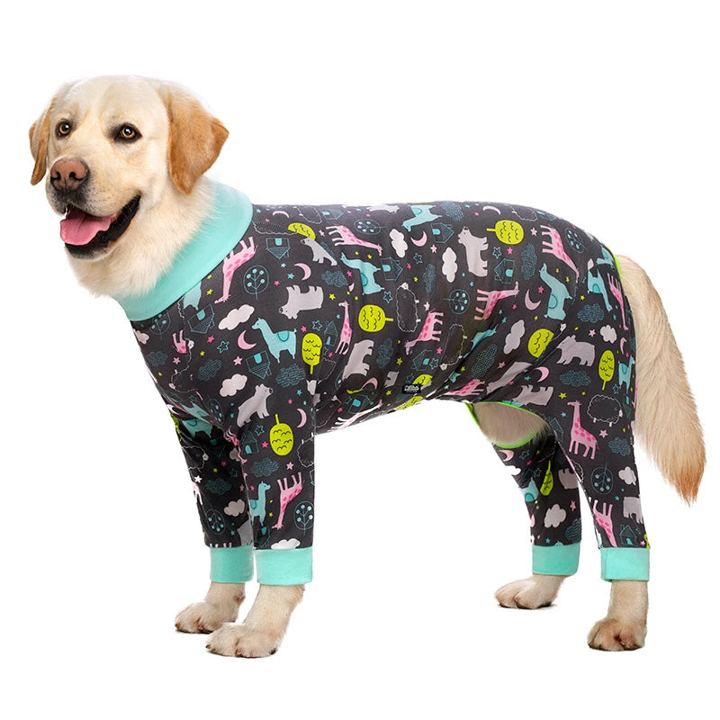 Cartoon Animal Print Cotton Dog Pajamas Cute Dog Onesie Male Female Dog Clothes For Large Dog Autumn Dog Jumpsuit Romper For Dog