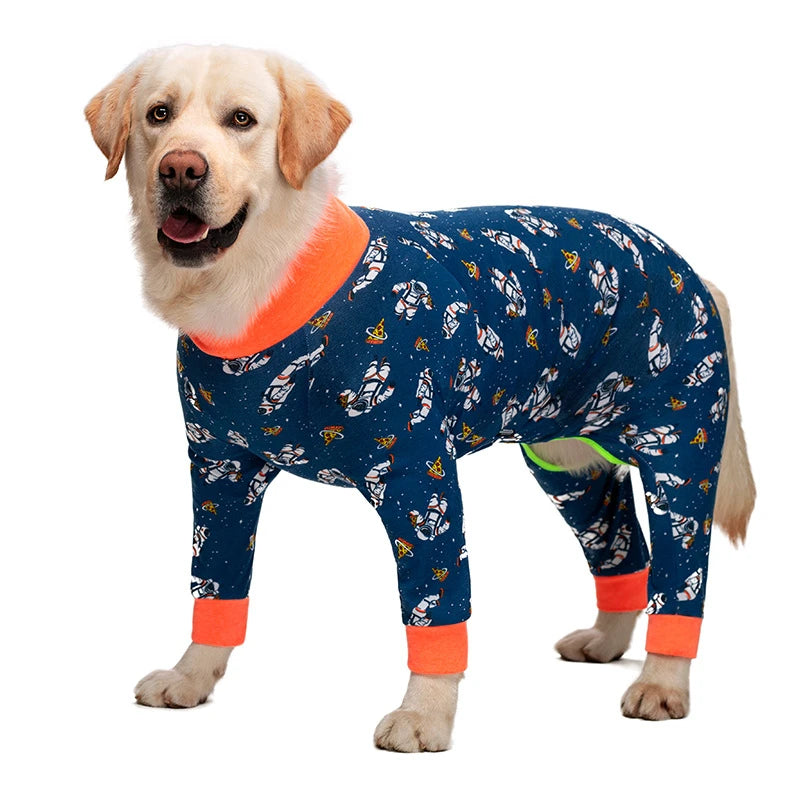 Cartoon Animal Print Cotton Dog Pajamas Cute Dog Onesie Male Female Dog Clothes For Large Dog Autumn Dog Jumpsuit Romper For Dog
