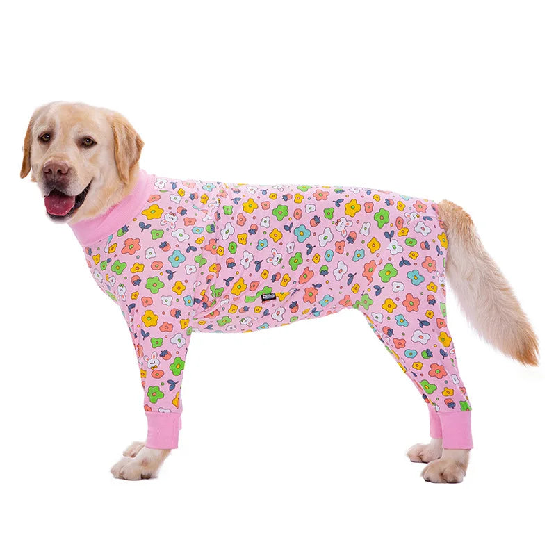 Cartoon Animal Print Cotton Dog Pajamas Cute Dog Onesie Male Female Dog Clothes For Large Dog Autumn Dog Jumpsuit Romper For Dog