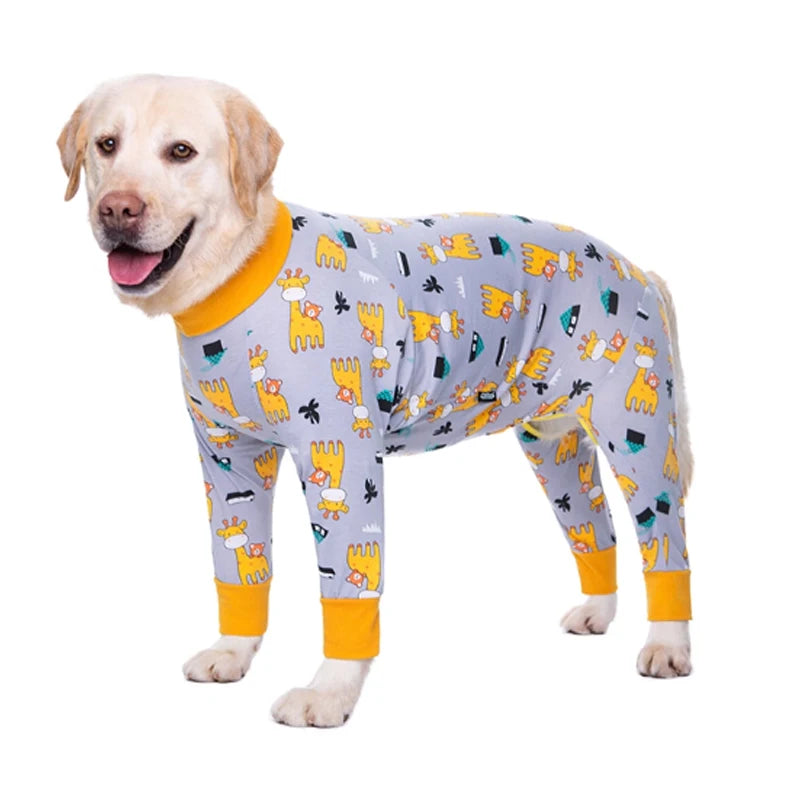 Cartoon Animal Print Cotton Dog Pajamas Cute Dog Onesie Male Female Dog Clothes For Large Dog Autumn Dog Jumpsuit Romper For Dog