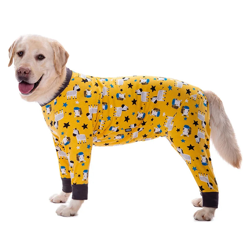 Cartoon Animal Print Cotton Dog Pajamas Cute Dog Onesie Male Female Dog Clothes For Large Dog Autumn Dog Jumpsuit Romper For Dog