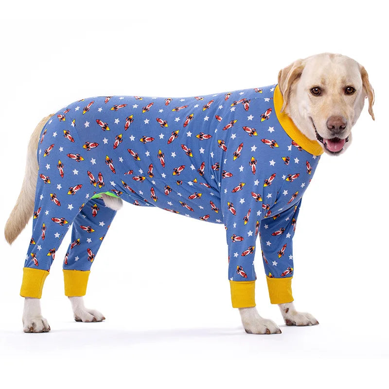 Cartoon Animal Print Cotton Dog Pajamas Cute Dog Onesie Male Female Dog Clothes For Large Dog Autumn Dog Jumpsuit Romper For Dog