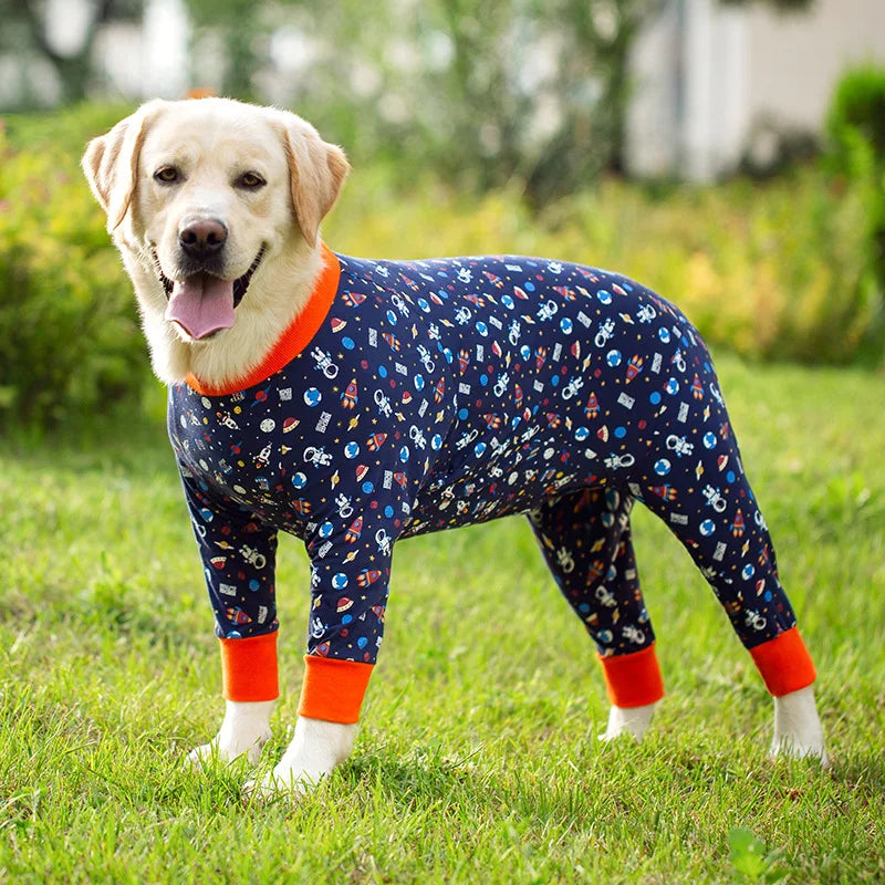 Cartoon Animal Print Cotton Dog Pajamas Cute Dog Onesie Male Female Dog Clothes For Large Dog Autumn Dog Jumpsuit Romper For Dog