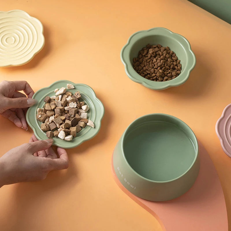 Cat Ceramic Bowl 3 in 1Multifunctional Pet Food Water Snack Plates Bowls Small Dogs Meal Plate and Water Bowl Combination Set