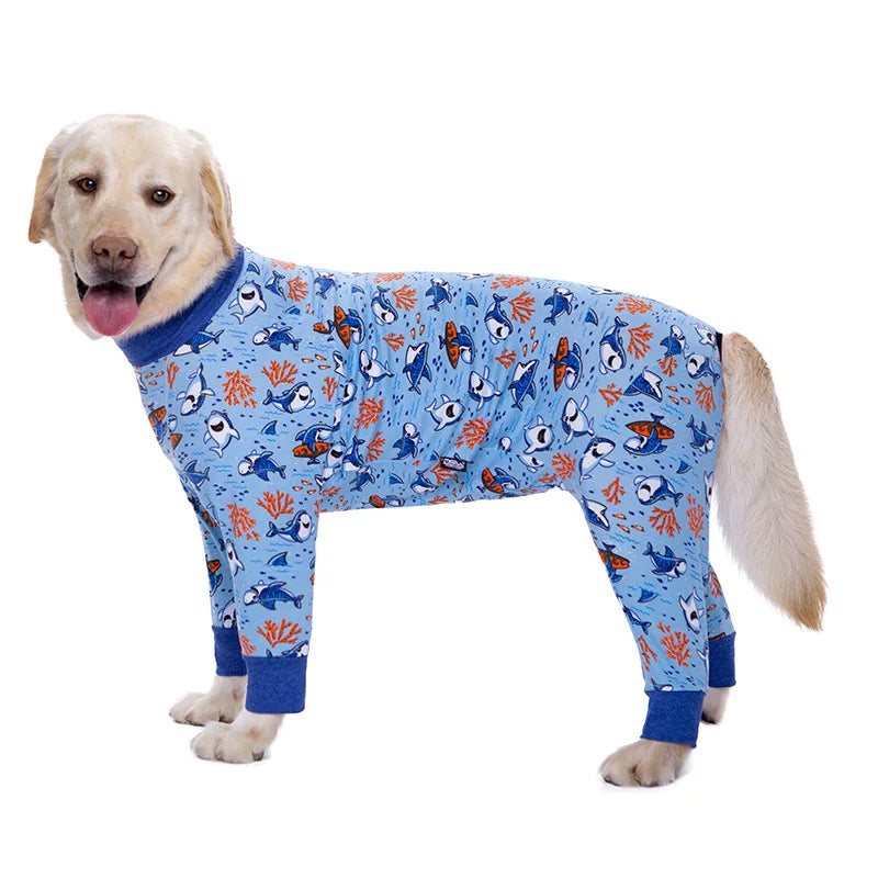 Cartoon Animal Print Cotton Dog Pajamas Cute Dog Onesie Male Female Dog Clothes For Large Dog Autumn Dog Jumpsuit Romper For Dog