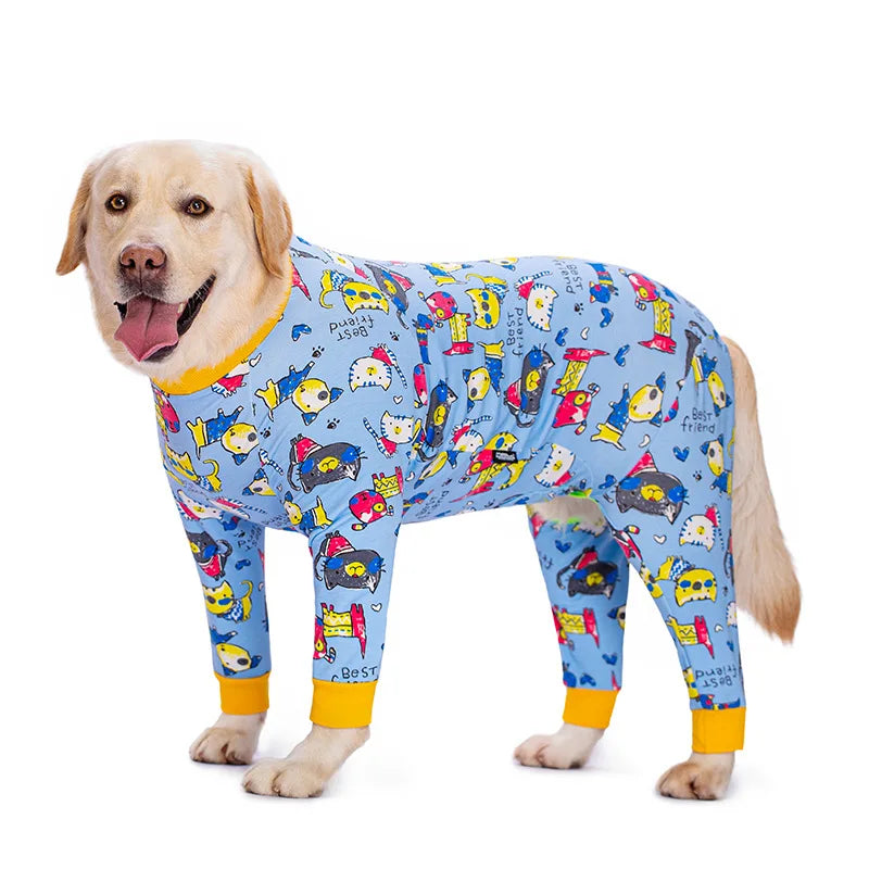 Cartoon Animal Print Cotton Dog Pajamas Cute Dog Onesie Male Female Dog Clothes For Large Dog Autumn Dog Jumpsuit Romper For Dog