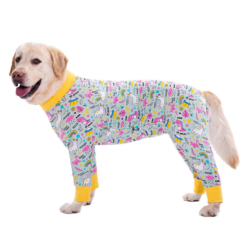 Cartoon Animal Print Cotton Dog Pajamas Cute Dog Onesie Male Female Dog Clothes For Large Dog Autumn Dog Jumpsuit Romper For Dog