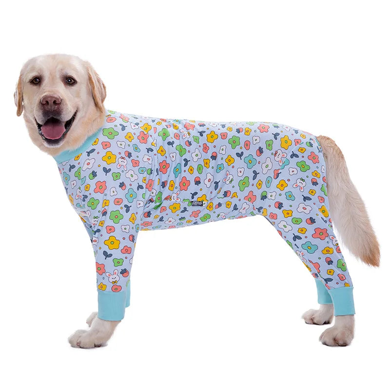 Cartoon Animal Print Cotton Dog Pajamas Cute Dog Onesie Male Female Dog Clothes For Large Dog Autumn Dog Jumpsuit Romper For Dog