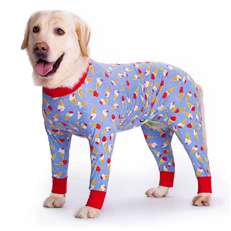Cartoon Animal Print Cotton Dog Pajamas Cute Dog Onesie Male Female Dog Clothes For Large Dog Autumn Dog Jumpsuit Romper For Dog