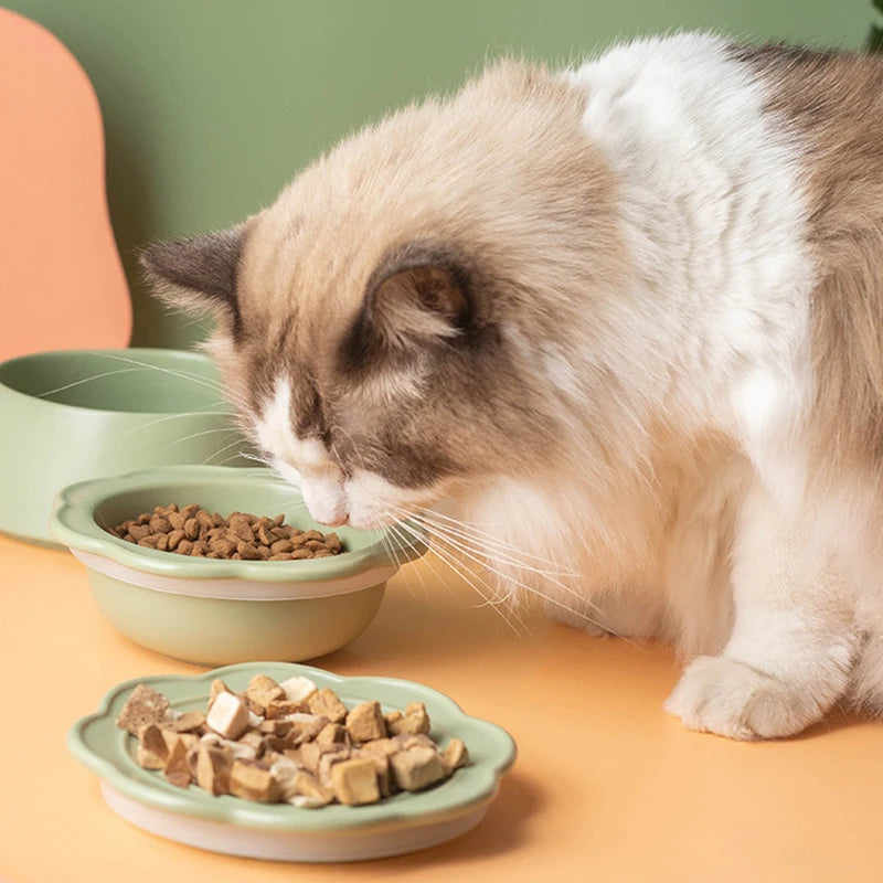Cat Ceramic Bowl 3 in 1Multifunctional Pet Food Water Snack Plates Bowls Small Dogs Meal Plate and Water Bowl Combination Set
