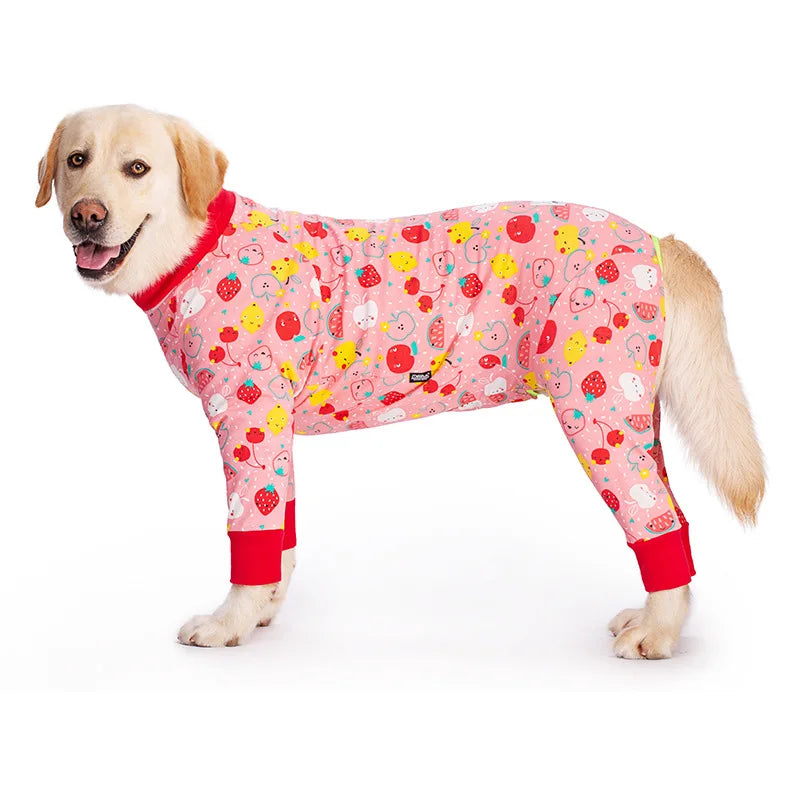 Cartoon Animal Print Cotton Dog Pajamas Cute Dog Onesie Male Female Dog Clothes For Large Dog Autumn Dog Jumpsuit Romper For Dog