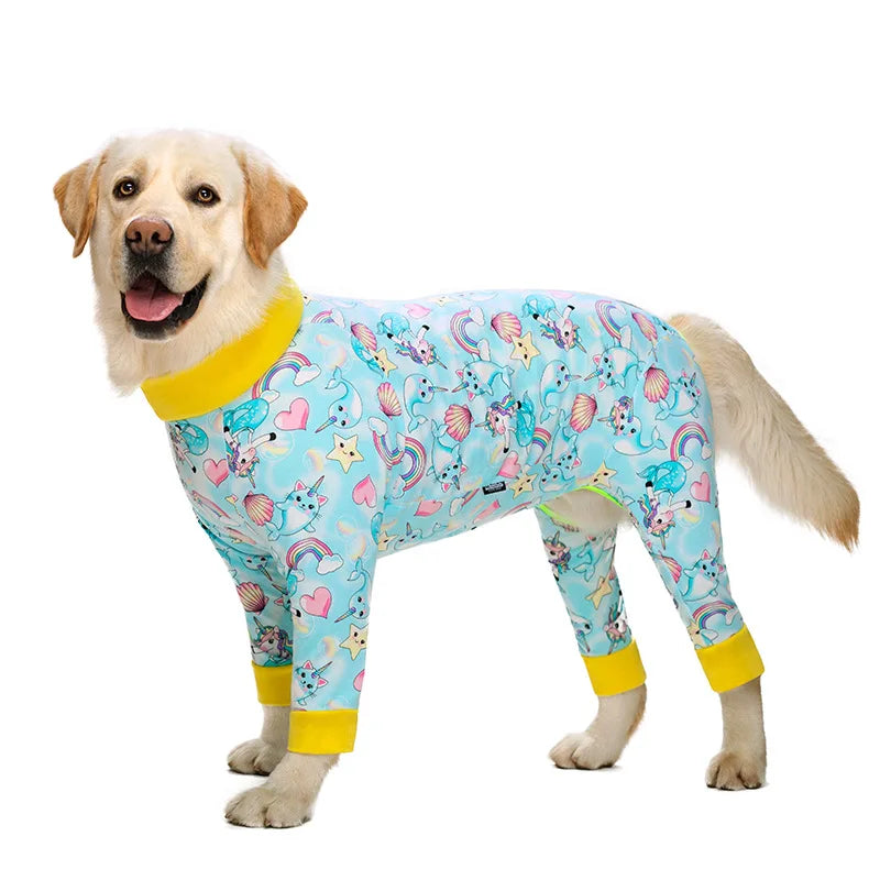 Cartoon Animal Print Cotton Dog Pajamas Cute Dog Onesie Male Female Dog Clothes For Large Dog Autumn Dog Jumpsuit Romper For Dog