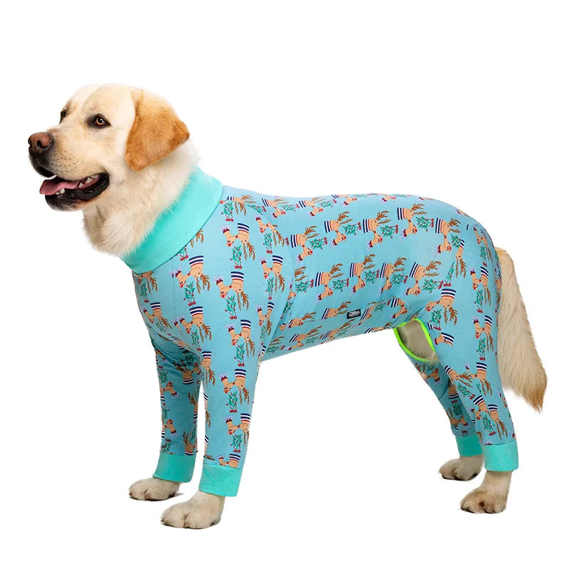 Cartoon Animal Print Cotton Dog Pajamas Cute Dog Onesie Male Female Dog Clothes For Large Dog Autumn Dog Jumpsuit Romper For Dog