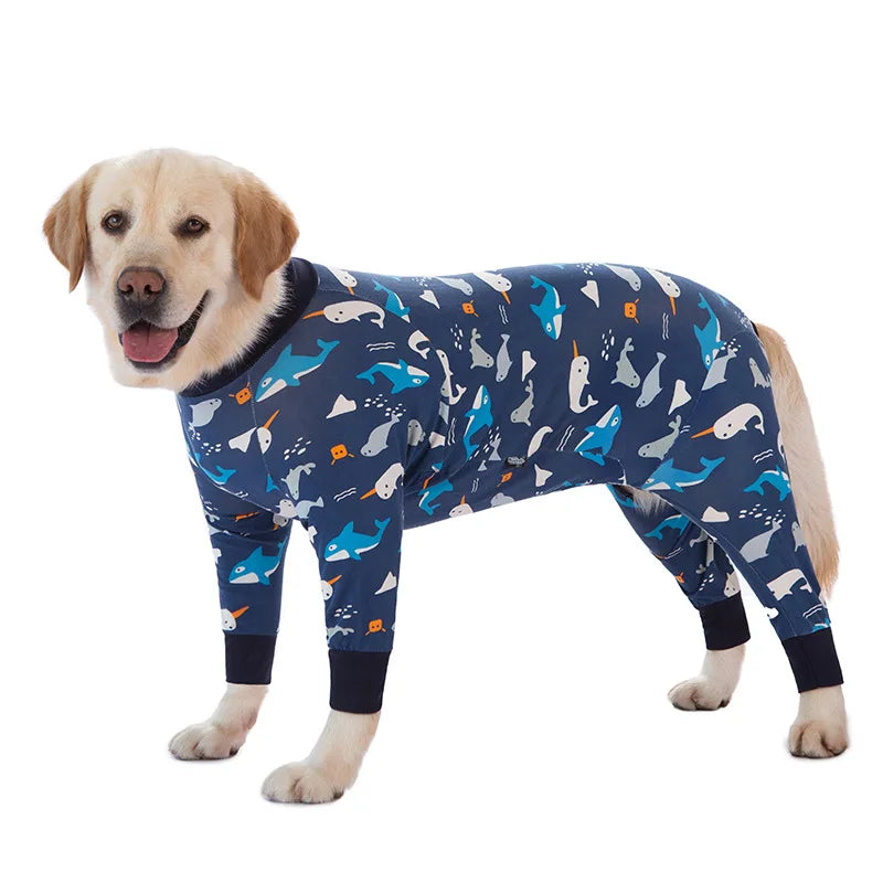 Cartoon Animal Print Cotton Dog Pajamas Cute Dog Onesie Male Female Dog Clothes For Large Dog Autumn Dog Jumpsuit Romper For Dog